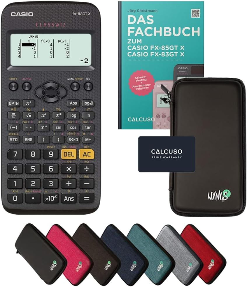 CALCUSO Standardpaket: Casio FX-83GT X technisch-wissenschaftlicher Taschenrechner + WYNGS Schutztas