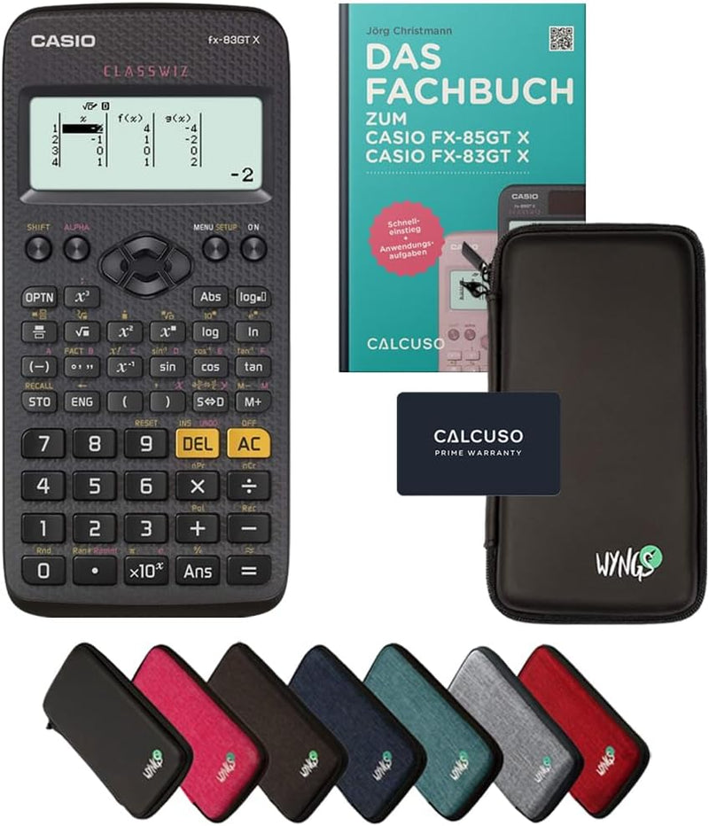 CALCUSO Standardpaket: Casio FX-83GT X technisch-wissenschaftlicher Taschenrechner + WYNGS Schutztas