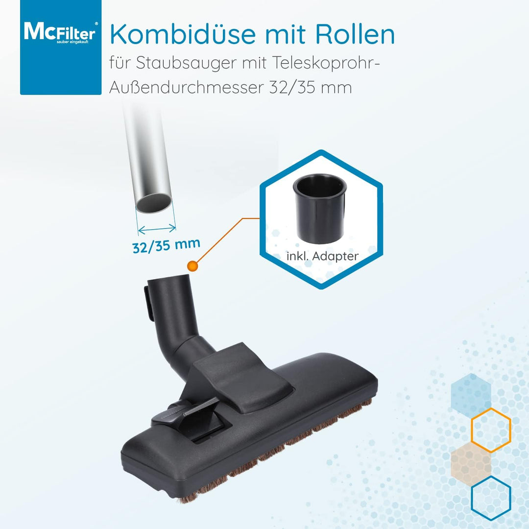 McFilter Staubsaugerdüse geeignet für Siemens VSQ5X1230 Q5.0 extreme SilencePower | 35mm | 2 Rollen