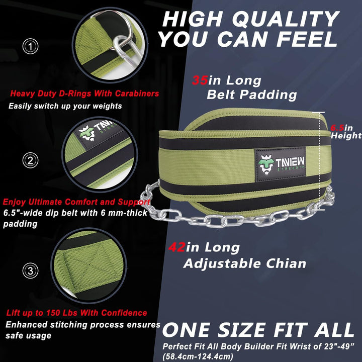 TAVIEW Dip Gürtel mit Kette Gewichteter Gürtel für Pullups mit Heavy Duty Dip Gürtel mit Kette Grün,