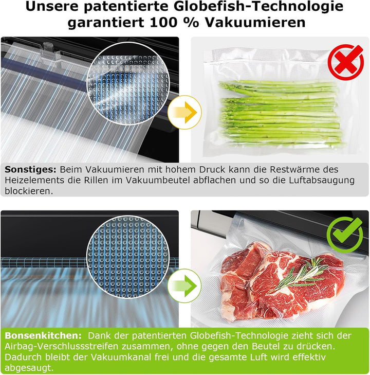 Bonsenkitchen Vakuumiergerät, Vakuumierer, Design mit Griffverriegelung, leistungsstarker geräuschar