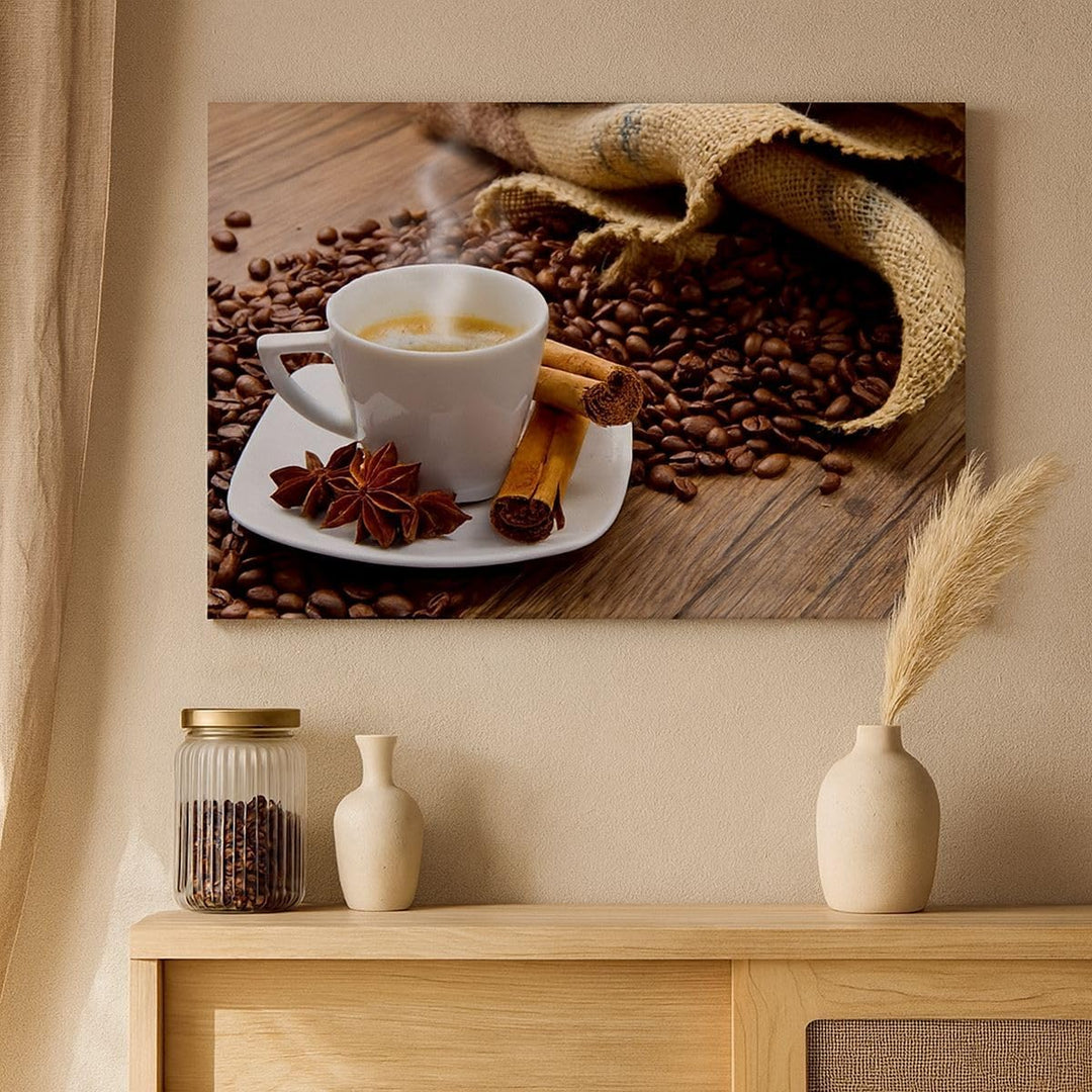 Bilder auf Leinwand 100x70cm Leinwandbild Kaffee schwarz Frühstück Schokolade Gross Wanddeko Bild Sc