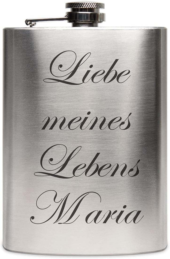 Edelstahl Flachmann 237 ml silber inkl. individuelle Gravur in Schwarz von Paule Black - personalisi