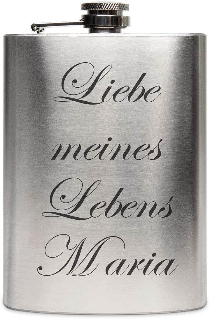 Edelstahl Flachmann 237 ml silber inkl. individuelle Gravur in Schwarz von Paule Black - personalisi