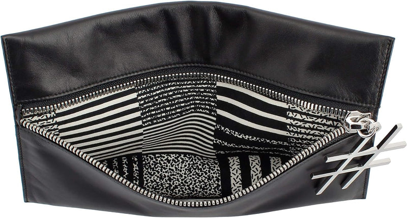 DUDU Damen Pochette Elegant aus Leder mit Reissverschluss für Makeup und Handy Schwarz, Schwarz