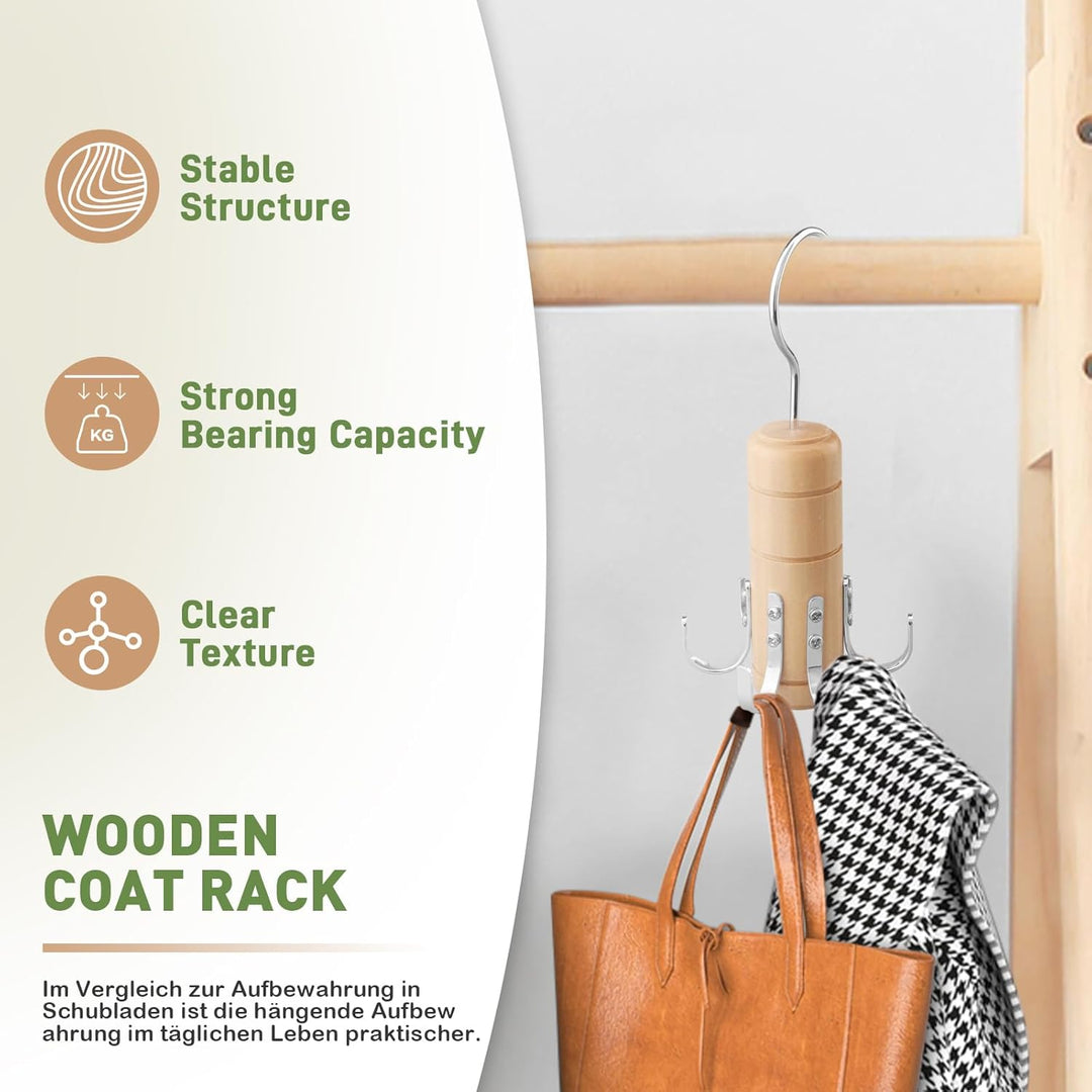 LMSAWK Kleiderbügel aus Holz für Gürtel, Organizer für Krawattenschränke, 6er Haken, 360° Drehung (H
