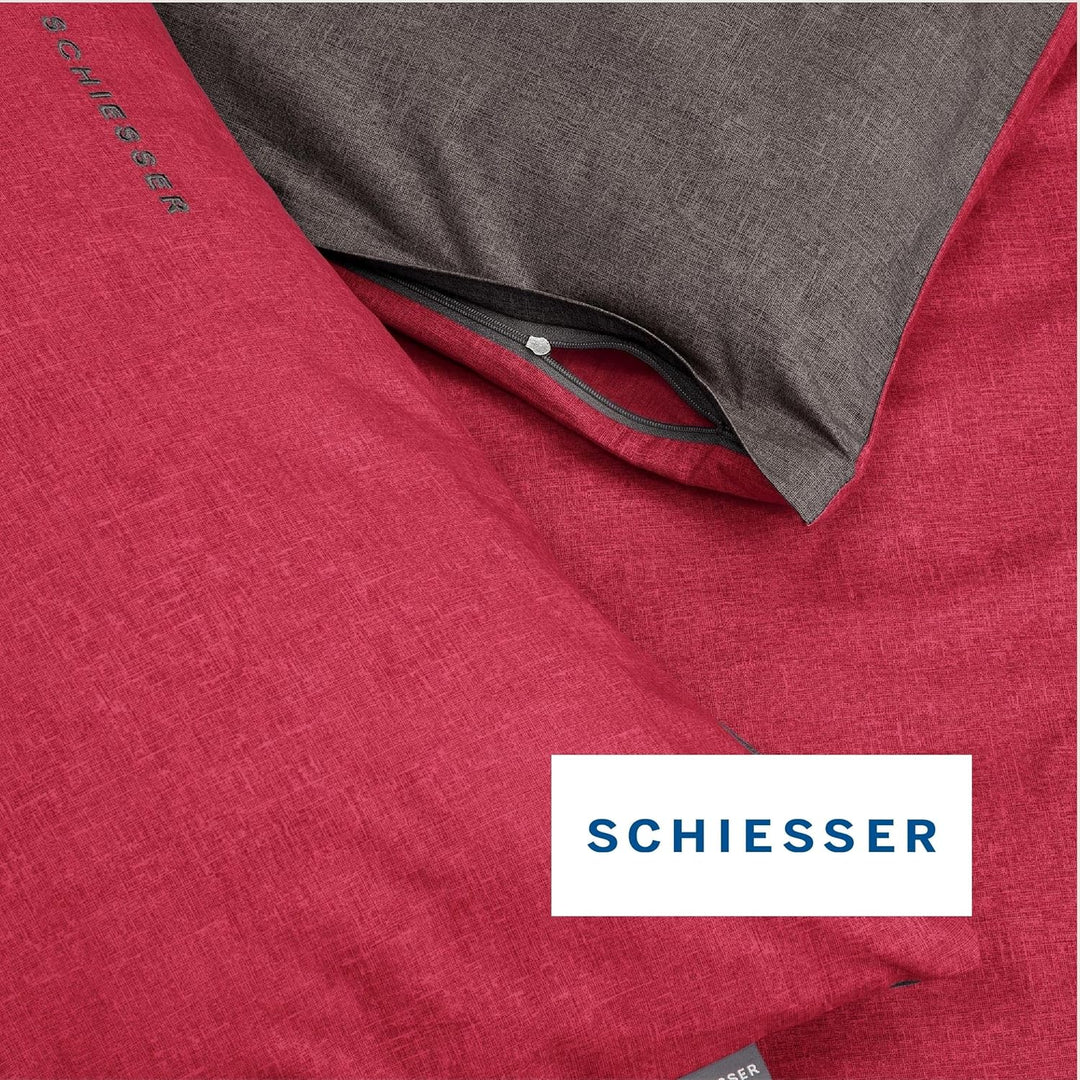 Schiesser Wendebettwäsche Doubleface Rot-Anthrazit, 100% Baumwolle, Grösse:135 x 200 cm + 80 x 80 cm
