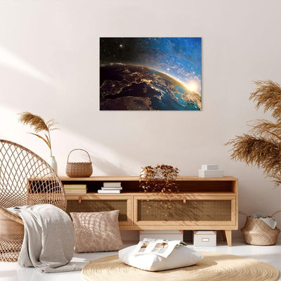 ARTTOR Bilder auf Leinwand Kosmos Erde Leinwandbild mit Rahmen 70x50cm Wandbilder Dekoration Wohnzim