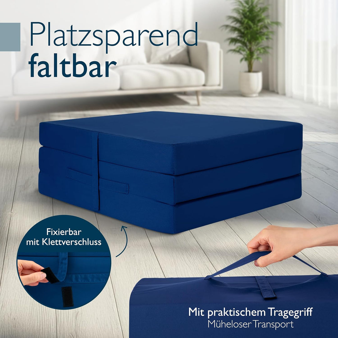 Beautissu Klappmatratze Gästebett klappbar Faltmatratze mit Tragegriff | 60x190cm Dunkelblau faltbar