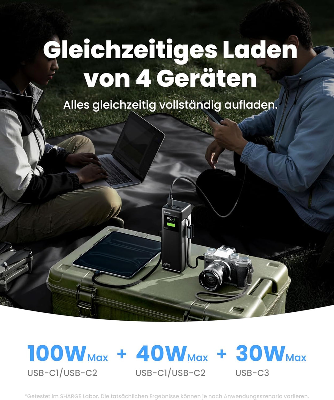 sharge Laptop Powerbank 170W, HyperTower 170 Schnellladegerät Tragbare Power Bank 25000mAh mit 4 Ans