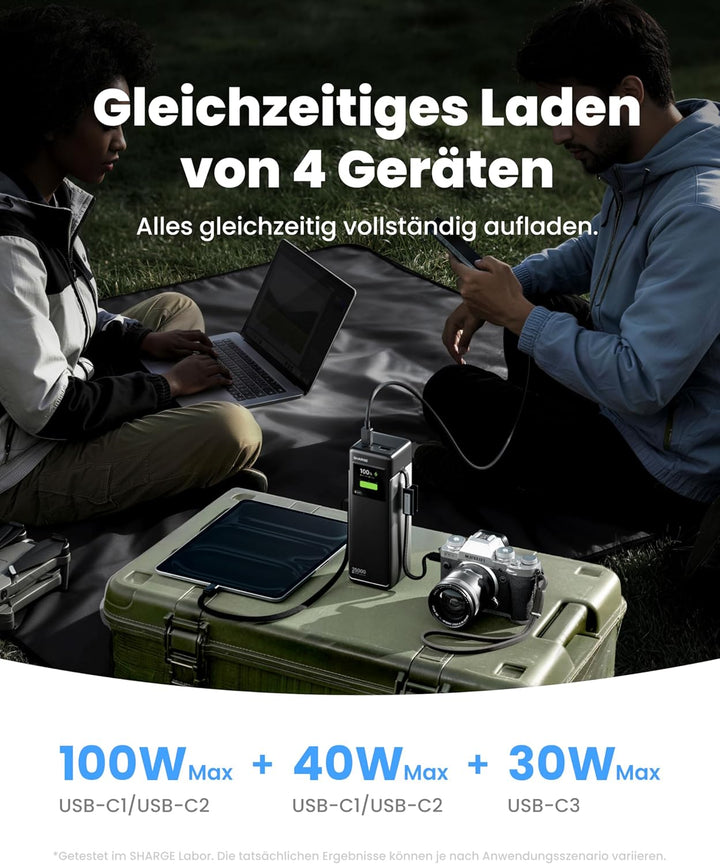 sharge Laptop Powerbank 170W, HyperTower 170 Schnellladegerät Tragbare Power Bank 25000mAh mit 4 Ans