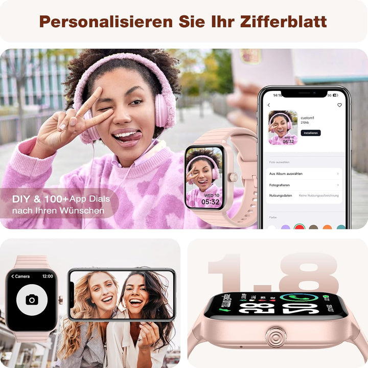 Smartwatch Damen mit Telefonfunktion Alexa Integriert - Fitnessuhr 100+ Sportmodi - Armbanduhr 1,8 Z