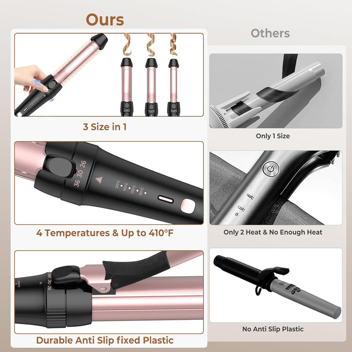 Lockenstab Grosse Locken,3 sizes in 1 Magischer Lockenstab,26mm/30mm/36mm Lockenstab für Kurze Haare