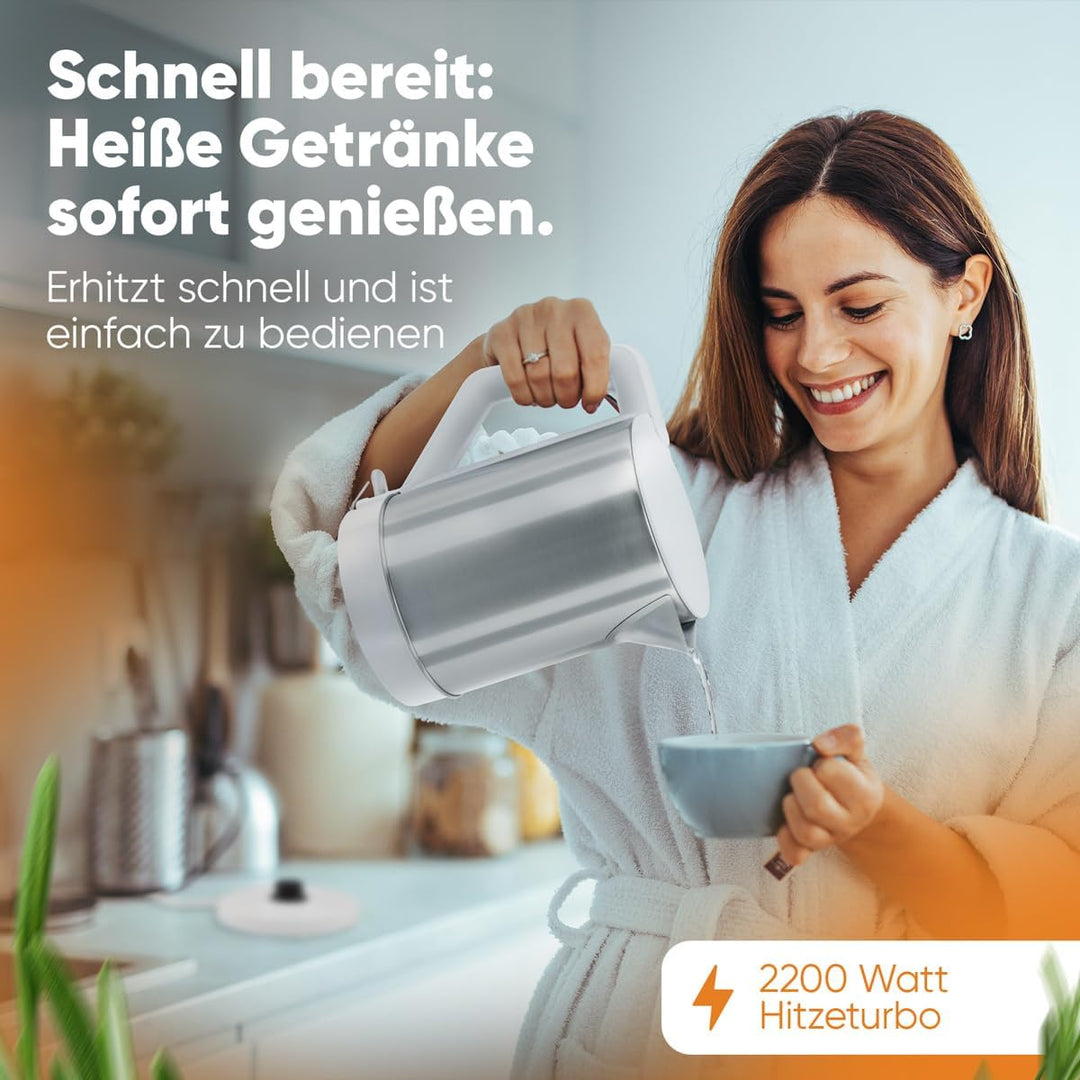 Clatronic® Wasserkocher | 1.5 Liter Füllmenge | Sicherheitsklappdeckel | 2200 W Leistung | verdeckte