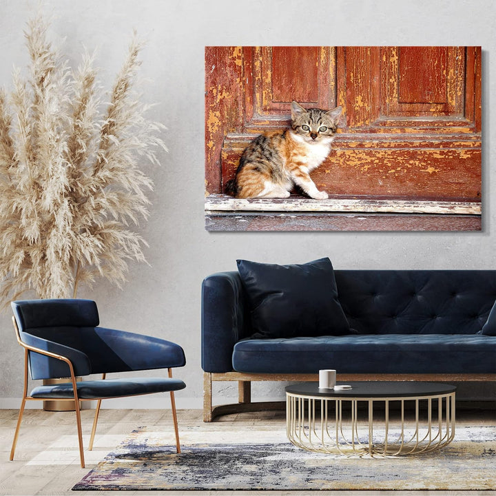 Printed Paintings Leinwand (80x60cm): Katzenbaby getigert draussen Katzenbilder Katzen 80x60 cm, 80x