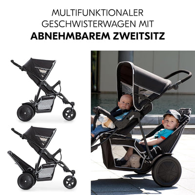 hauck Dreirad Geschwisterkinderwagen Freerider inkl. Regenverdeck, Tandem für 2 Kinder, Höhenverstel