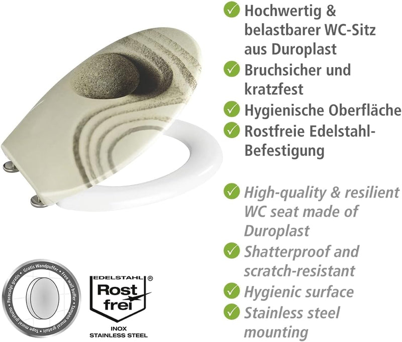 WENKO WC-Sitz Sand and Stone, Toilettensitz mit Hygienebefestigung aus rostfreiem Edelstahl, Toilett