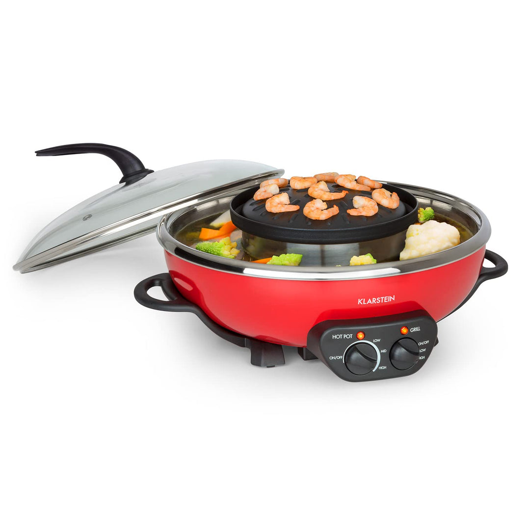 Klarstein Szechuan - Hot Pot und Grillplatte, Hot Pot Topf Volumen: 5 Liter, Hot Pot Grill 1350 Watt