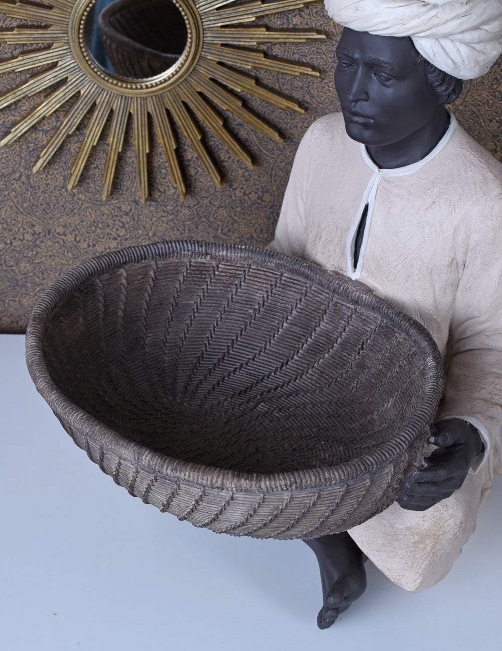 Diener Skulptur Kolonialstil Figur mit Schale Obstschale Servierschale Buttler Polystein cw182 Palaz