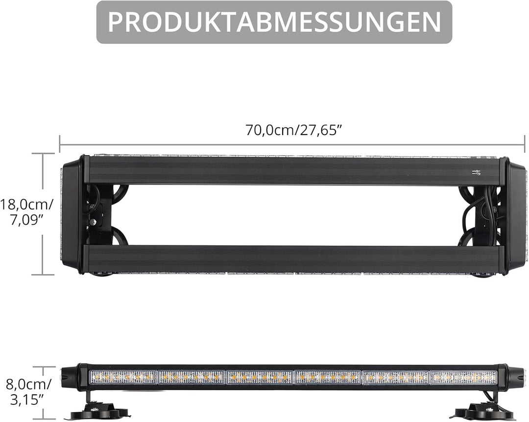 Justech 84 LED Auto Warnbalken Notblitzleuchte Magnetische Warnlicht Doppelschalter 12/24V 27 Blinkm