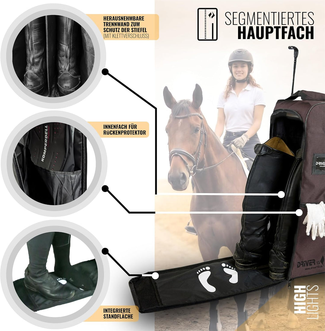 Driver13 Reitstiefelrucksack Reitstiefeltasche Stiefeletten Taschen Deluxe mit Helmfach für Reitstie