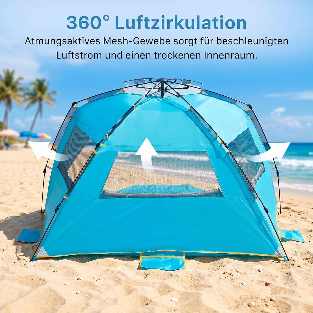 Wolfwise Strandmuschel mit Schnellaufbau für 6-7 Personen – UV-Schutz 50+, Wasserabweisend, Privater