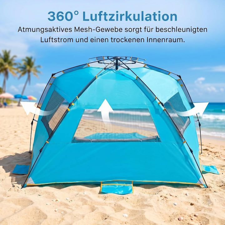 Wolfwise Strandmuschel mit Schnellaufbau für 6-7 Personen – UV-Schutz 50+, Wasserabweisend, Privater