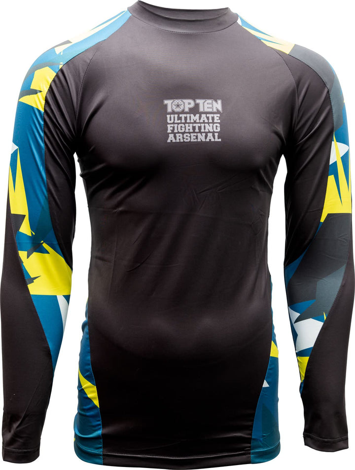 TOP TEN MMA Rash Guard „Jungle“ S Blau - Gelb, S Blau - Gelb
