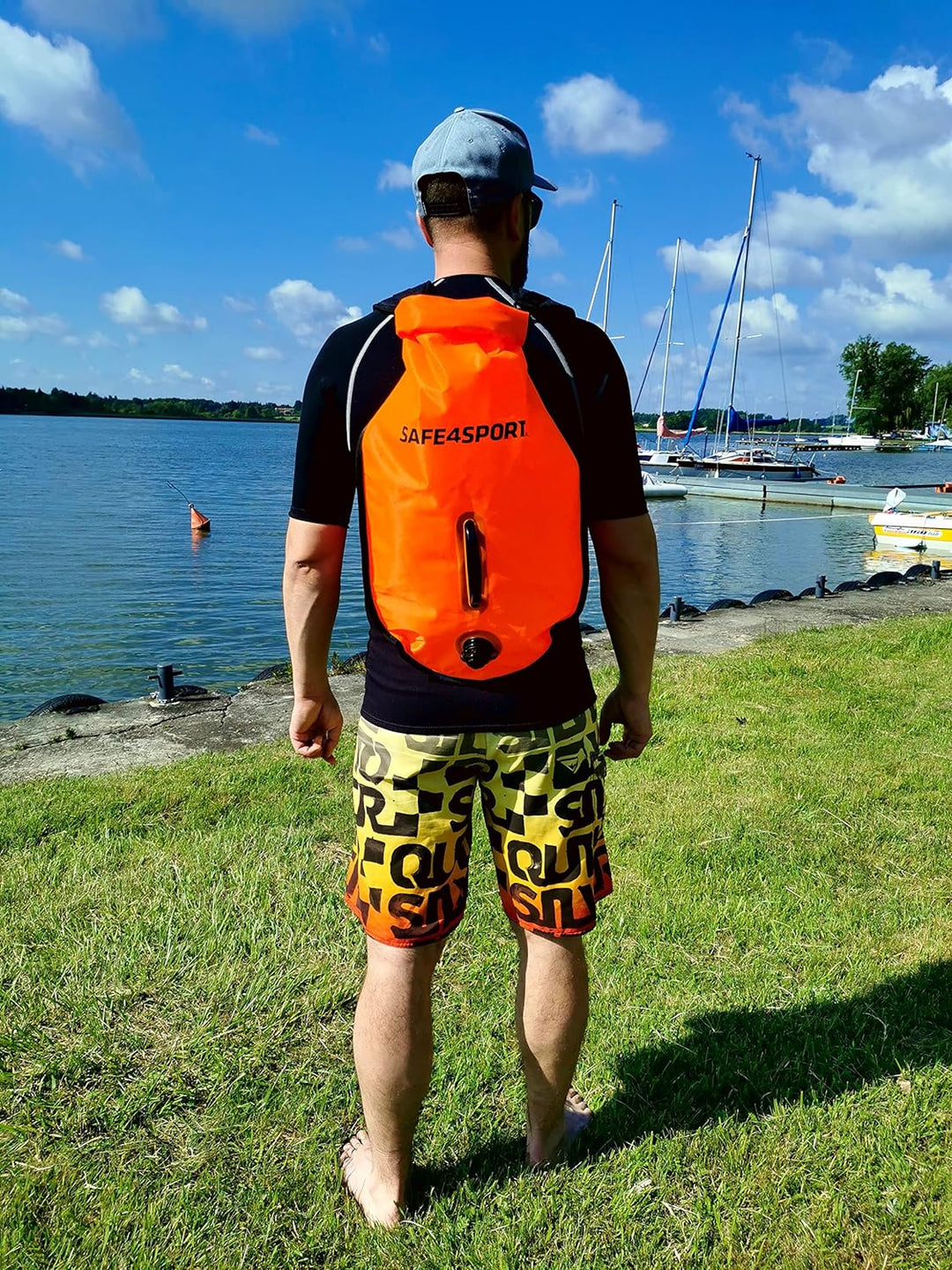 SAFE4SPORT RunSwimmer - Aufblasbare Sicherheitsboje zum Schwimmen und 3in1 Rucksack - Grosse Boje mi