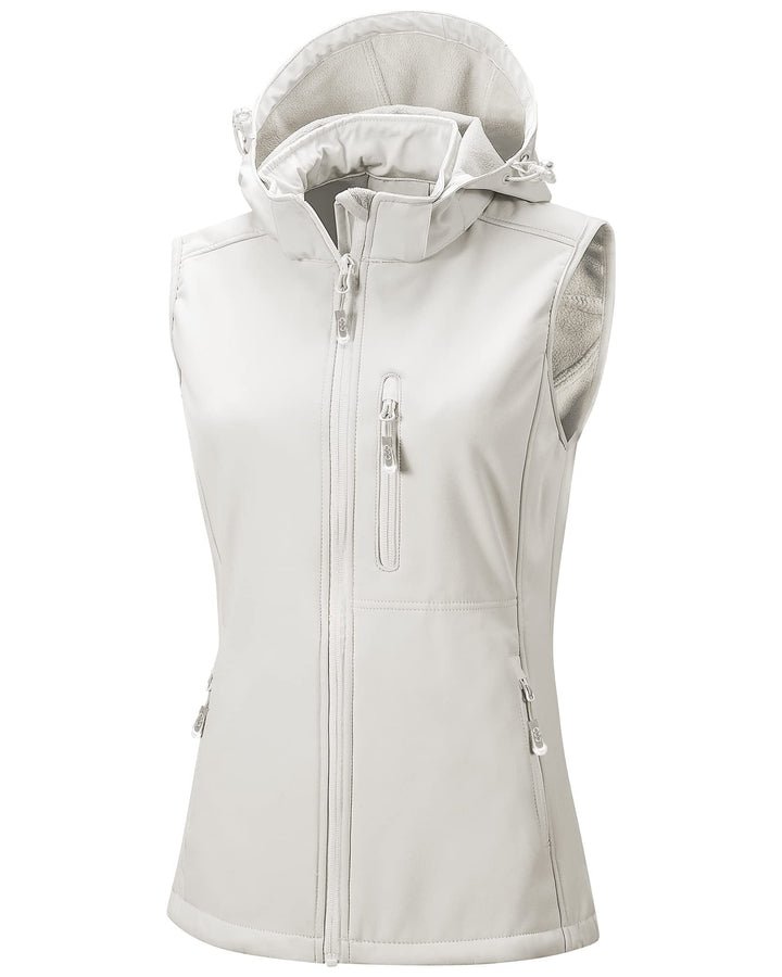 33,000ft Damen Softshell Westen mit Abnehmbare Kapuze Fleece Gefütterte Ärmellose Jacke Wasserdichte