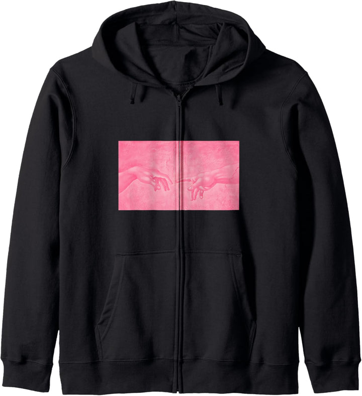 Erschaffung von Adam Michelangelo Pink Glitched Aesthetic Kapuzenjacke