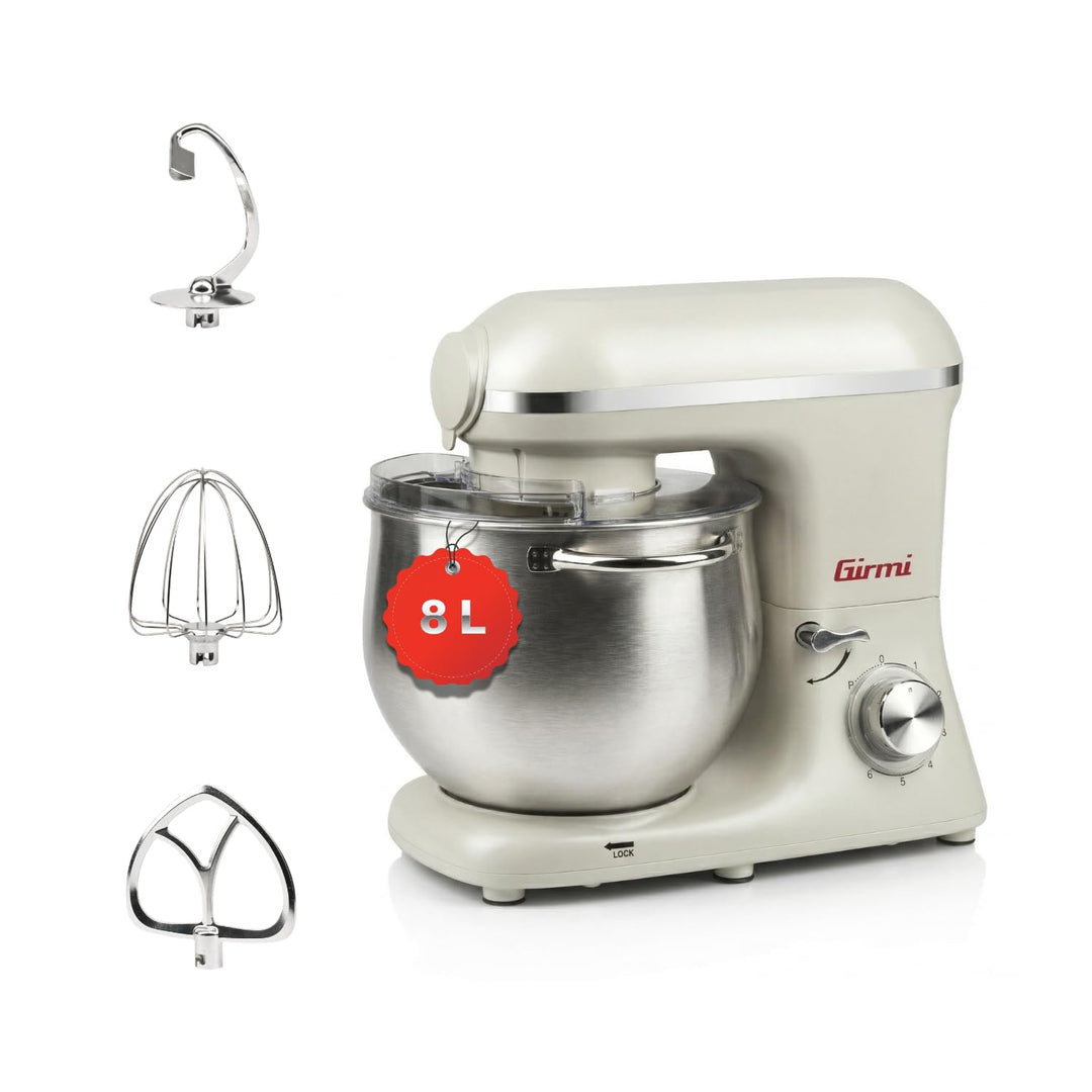 Girmi IM50W Knetmaschine, 8 l Behälter aus Edelstahl, mit Griffen, 2200 W (max), 6 Geschwindigkeiten