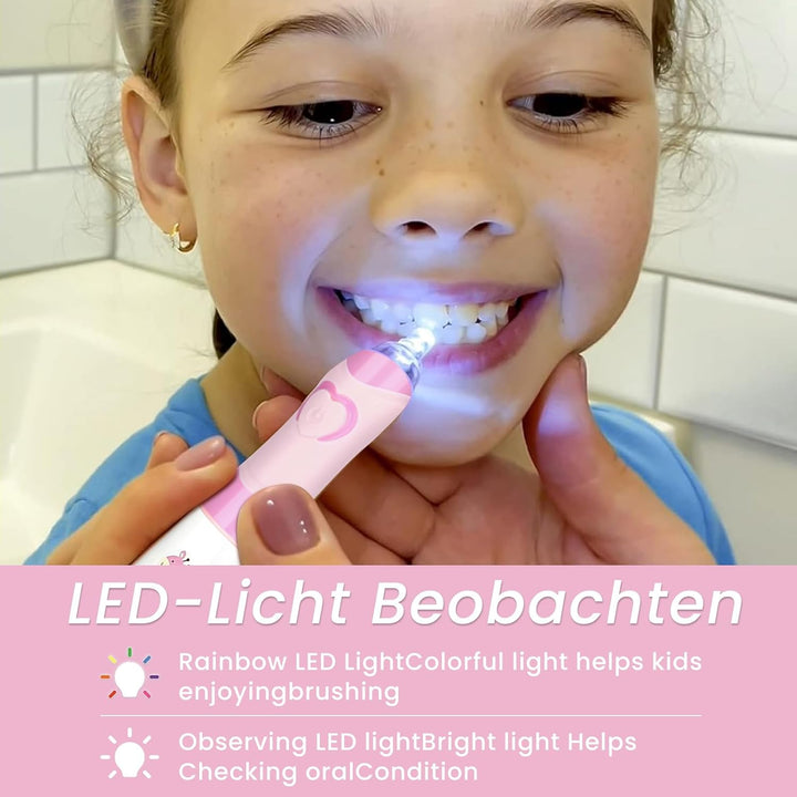 Seago Elektrische Zahnbürste Kinder ab 3-12 jahre Kinderzahnbürsten mit Farbigem Licht Smart Timer 4