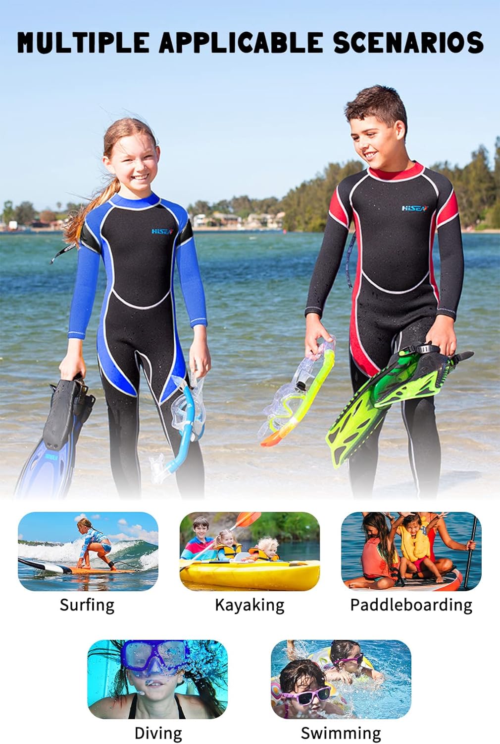 Neoprenanzug Kinder, 2.5mm Neoprenanzug Lang Jungen Mädchen Rücken-Reissverschluss, Tauchanzug Kinde