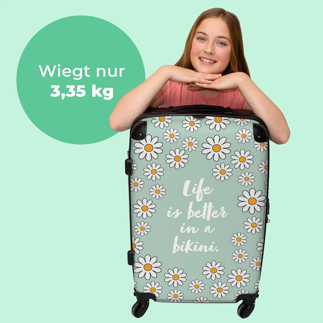 Koffer gross Trolley Rollkoffer Reisekoffer mit 4 Rollen Fotokoffer - Das Leben ist Besser im Bikini