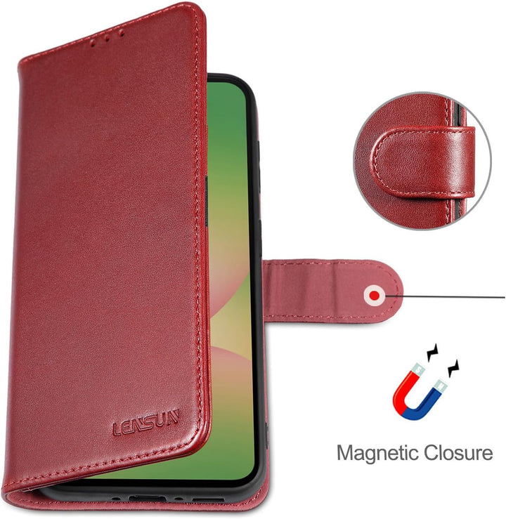 LENSUN Hülle für Samsung Galaxy A56 Echtleder, Handyhülle [Echtes Leder][RFID Kartenfach] Schutzhüll