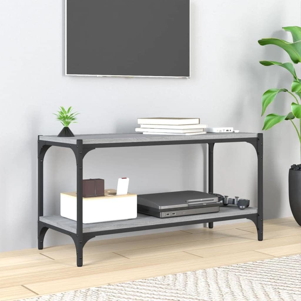 homiuse TV-Schrank Grau Sonoma 80x33x41 cm Holzwerkstoff und Stahl TV Board Fernsehschrank Fernsehti