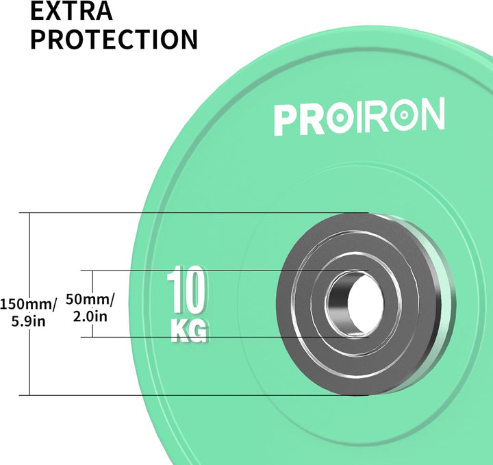 PROIRON Hantelscheiben, Olympic Bumper Plates 50mm, 5-25kg, Hartgummi, Hanteln Gewichtsscheiben nach