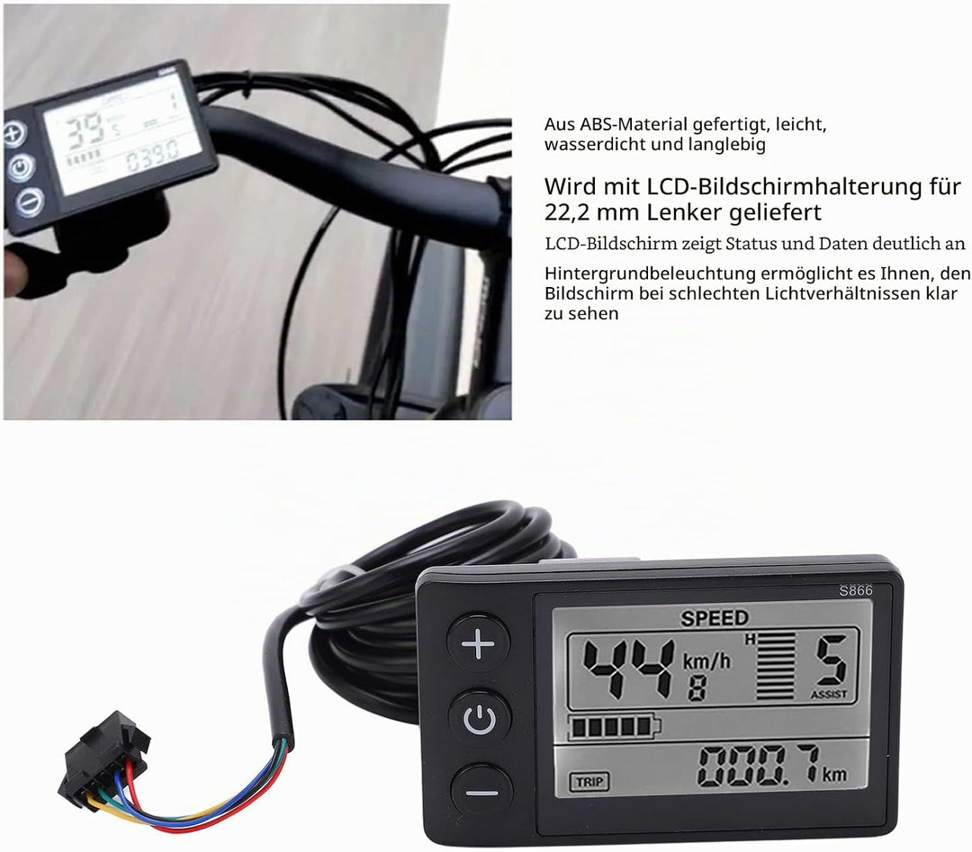 Tbest Display LCD Bildschirm 48v Fahrrad mit SM Stecker, S866 Elektro-Fahrrad Display LCD Messgerät