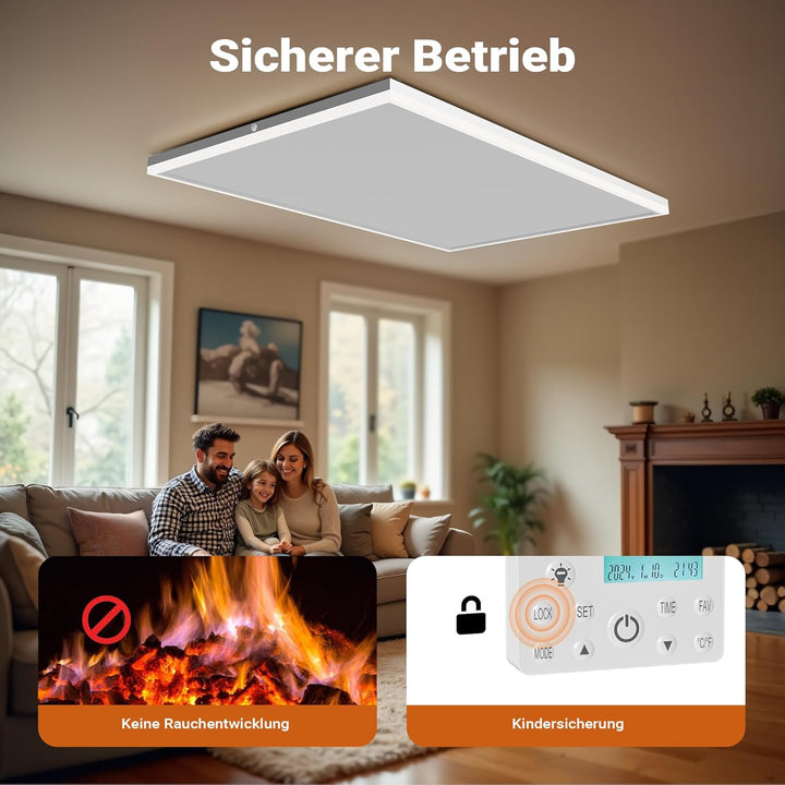 Wiltec Infrarot Deckenheizung 370 W, Infrarotheizung Deckenmontage mit LED-Beleuchtung 65,5 x 63 x 3