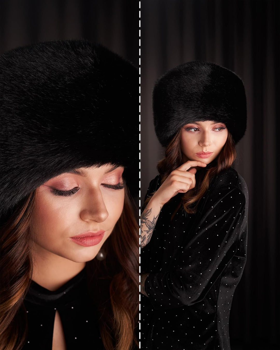 Futrzane Siberian Kosakenmütze - Pelzmütze Damen - Fell Pelz Russische Mütze M Schwarz Siberian, M S