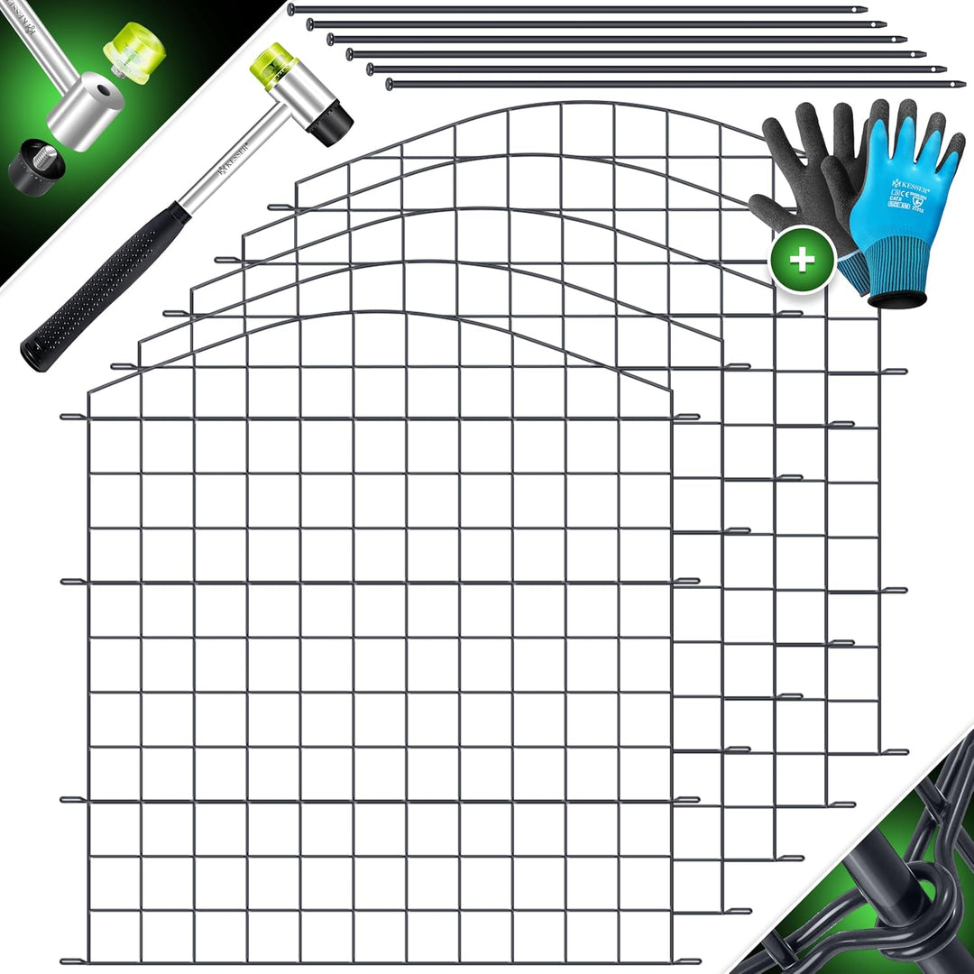 KESSER® Teichzaun Gartenzaun Steckzaun Komplettset Metall 5x Oberbogen Rund Inkl. Handschuhe, 1x Ham
