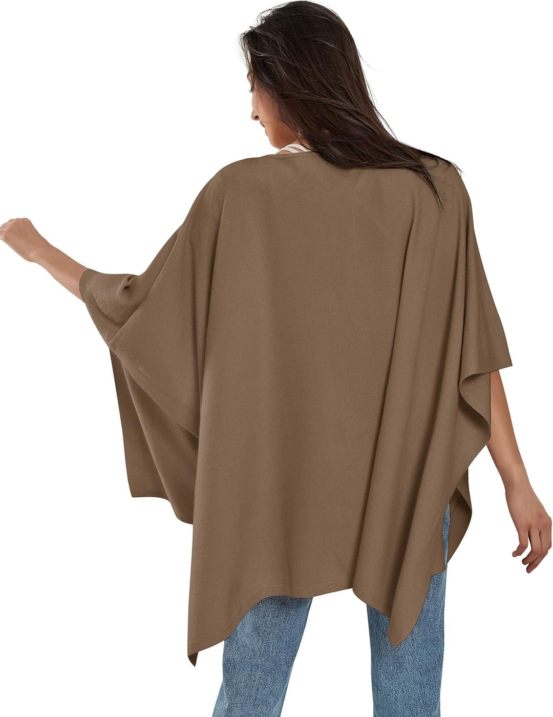 PULI Damen Pullover Poncho Elegant Viskose Strick Locker sitzend Poncho Schal Einheitsgrösse Karamel
