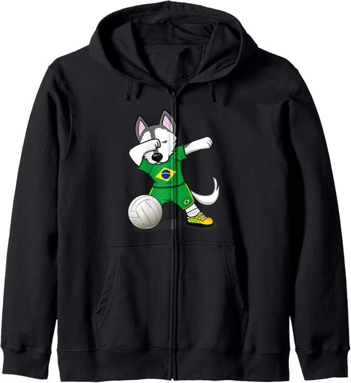 Dabbing Husky Brasilien Volleyball Brasilianische Flagge Kapuzenjacke