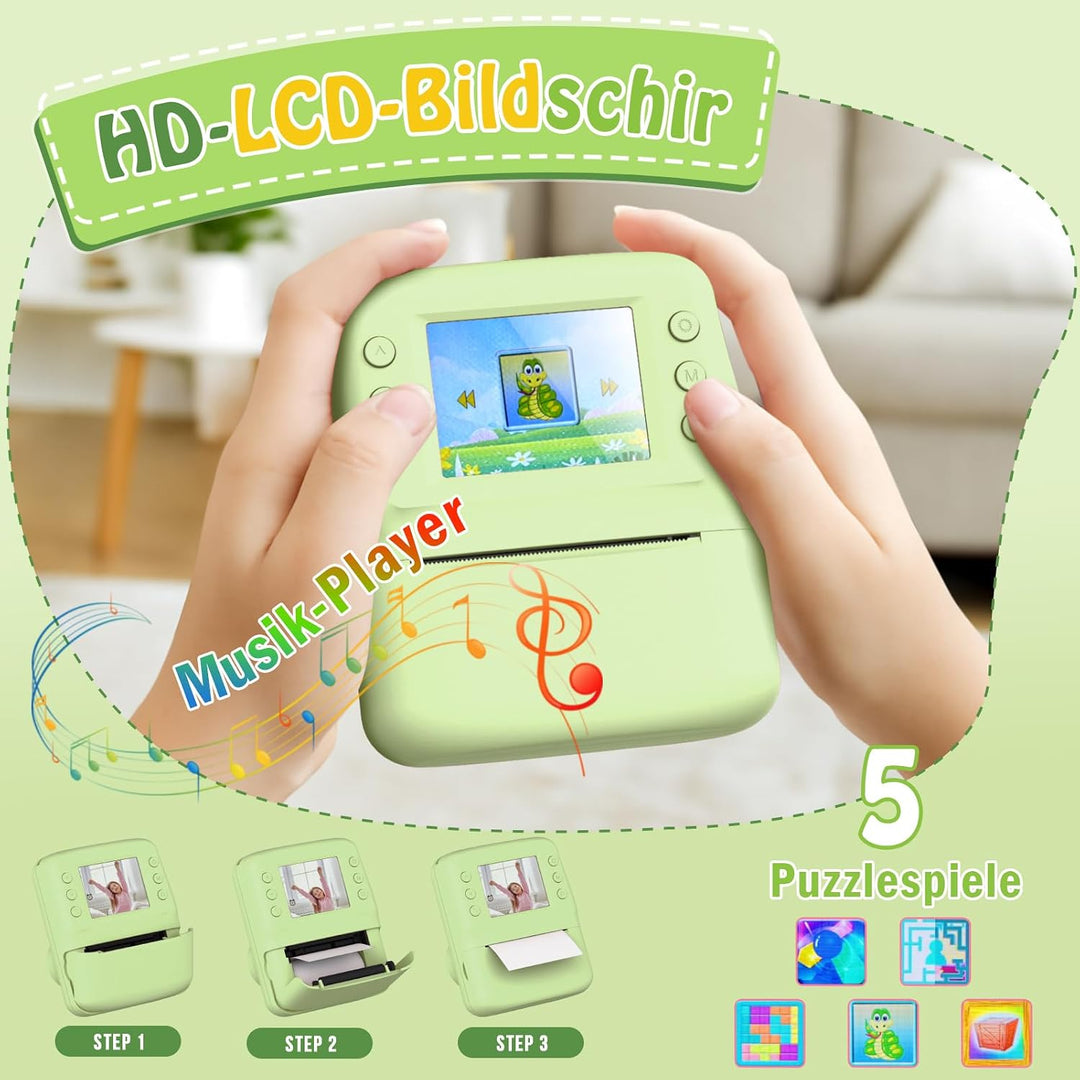 Kinderkamera Sofortbildkamera, Geschenk für Mädchen Jungen von 3–12 Jahren | 2.4" Bildschirm,1080p-V