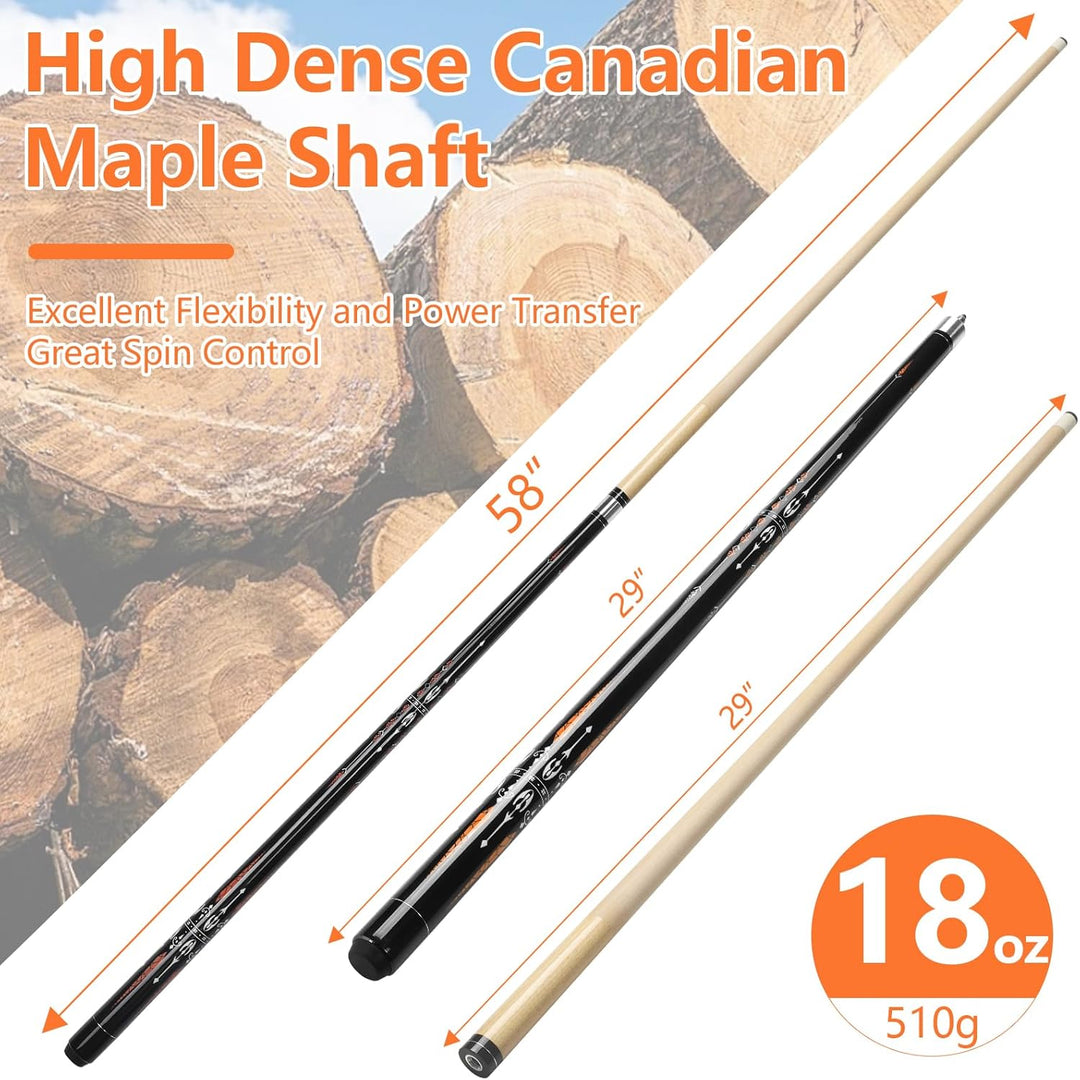 Billard Queue, 58 Zoll Maple Pool Queue Stick 13mm Spitzen für Professionelle Billardspieler, 18 19