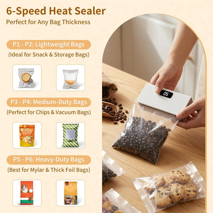 Wiederaufladbares Mini Folienschweissgerät mit LED-Display,6 Stufen Einstellbar Bag Sealer für Plast