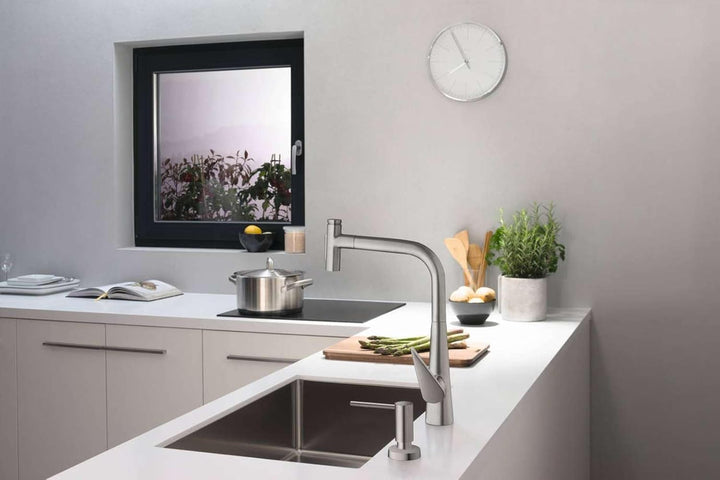 hansgrohe Spülmittel-/ Lotionspender Küchenzubehör (Accessoire, rund) Edelstahl Finish optionales Zu