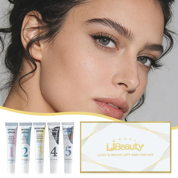 Libeauty Wimpernlifting & Augenbrauenlifting Set mit Farbe Schwarz, Korean Lash Lifting Set, Wimpern