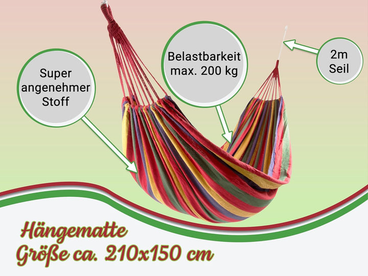 ZOLLNER Hängematte 210x150 cm - für eine Person - aus Mischgewebe - mit praktischer Tragetasche - sc